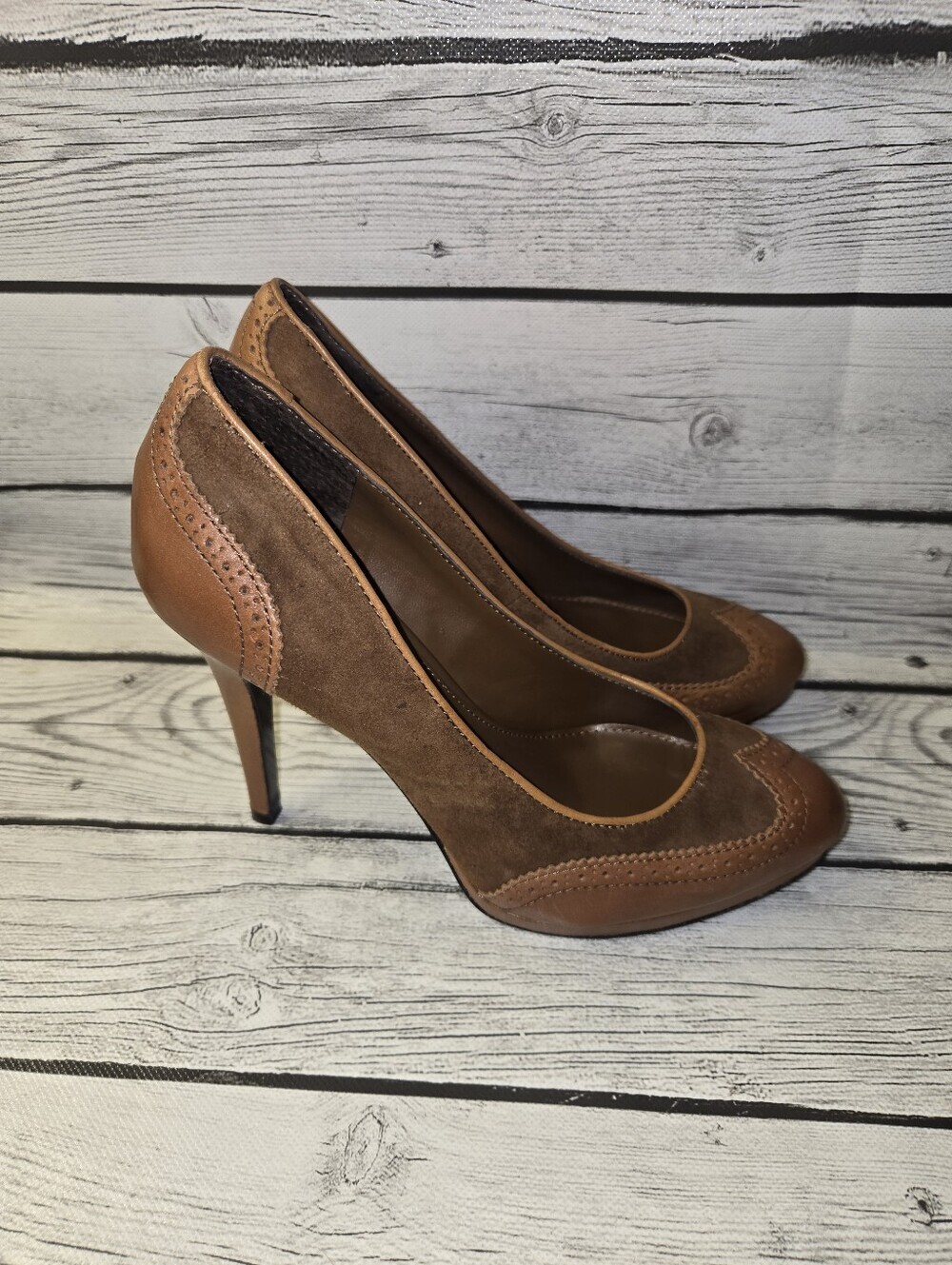 RALPH LAUREN LRL Saffron Heels Shoes brown SUEDE Women's SIZE 7B - Picture 5 of 7